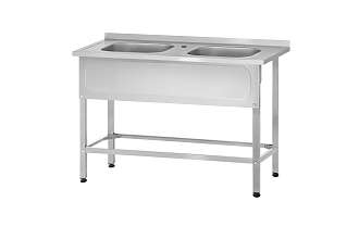 Ванна моечная цельнотянутая ВМЦн - 1000x600x860 Norma Inox, 2 м/о 400x400x250, борт, отв. д/смесит., экран (ножка профильная, тр. 40x40)