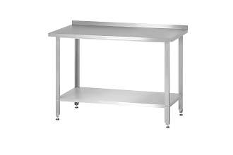 Стол производственный СПРн - 600x600x860 Norma Inox, борт (полка сплошная, ножка угловая)
