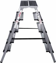 Стремянка алюминиевая двухсторонняя со ступенями 130 мм и площадкой 350х260 мм NV1127.5